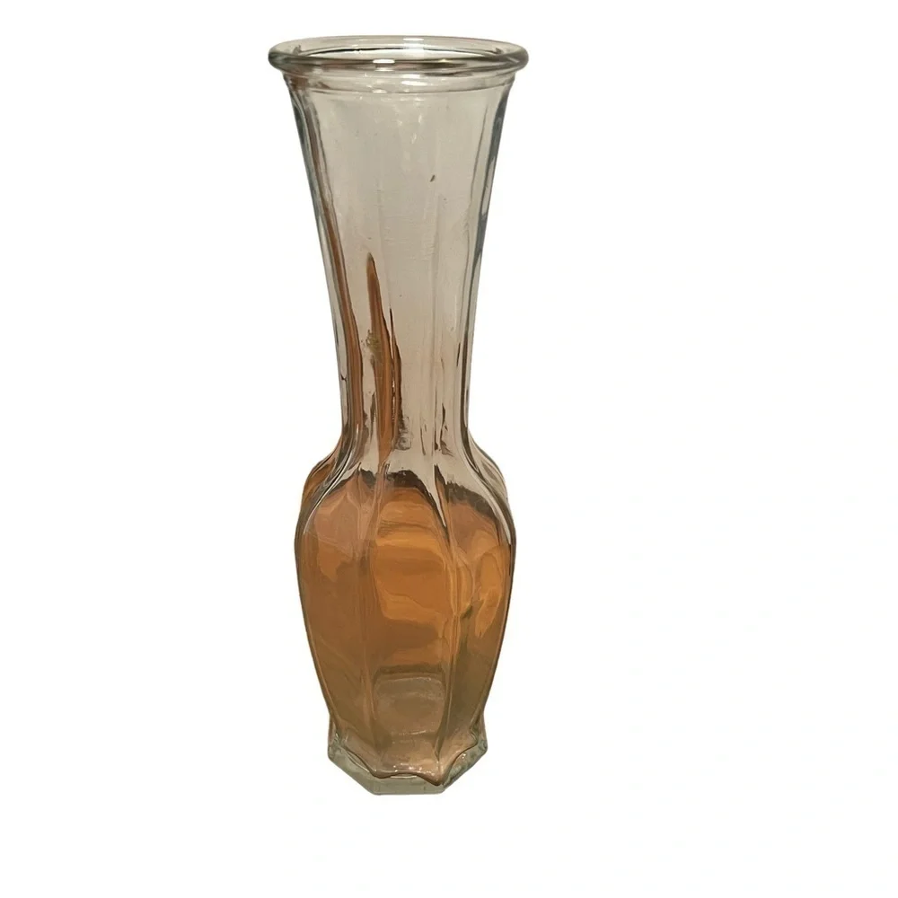 Vintage Clear Glass Octagonal Bud Flower Vase